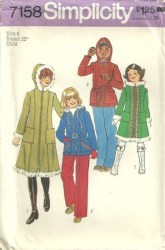 7158 1975 CHILDREN HOODED ZIPPY COAT 2 LENGTHS, BELT, FUR TRIM PATTERN 6